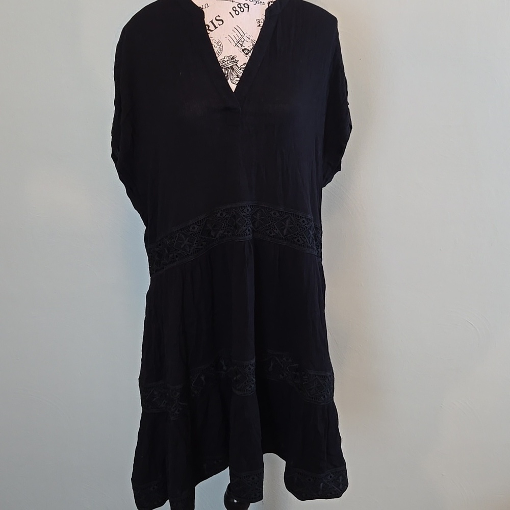 Black Split Neck Tiered Dress